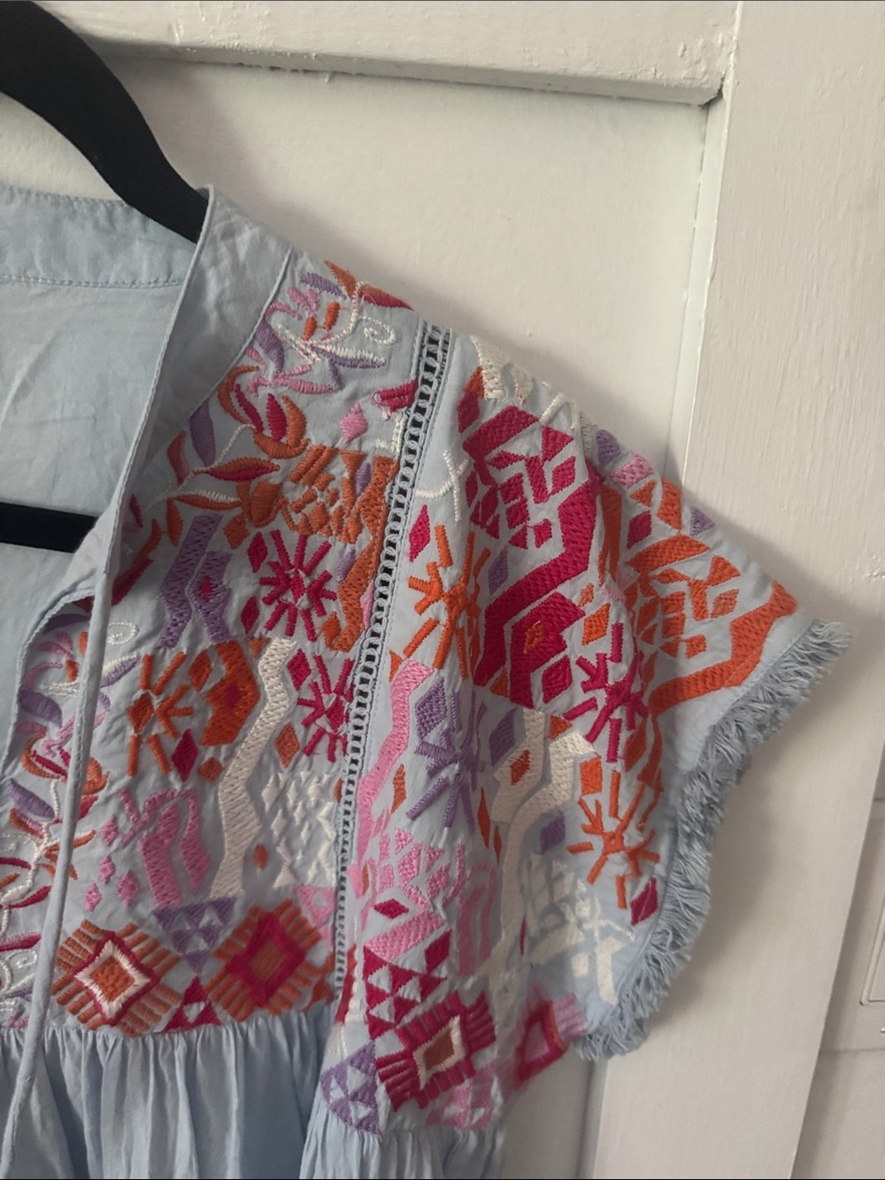 THML Light Blue Embroidered Boho Top with Pink & Orange Accents - Picture 5 of 7